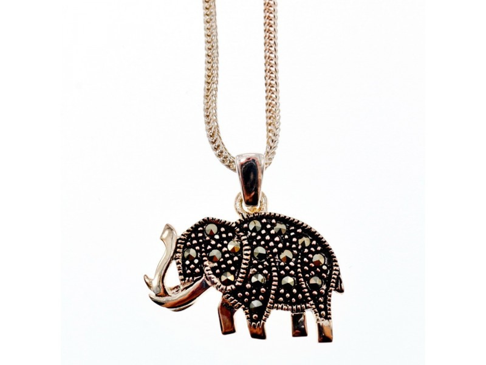 925 Sterling Silver Marcasites "Elephant" Chain With Pendant